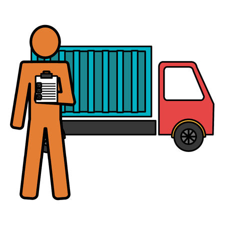 delivery worker with checklist and truck vector illustration designのイラスト素材