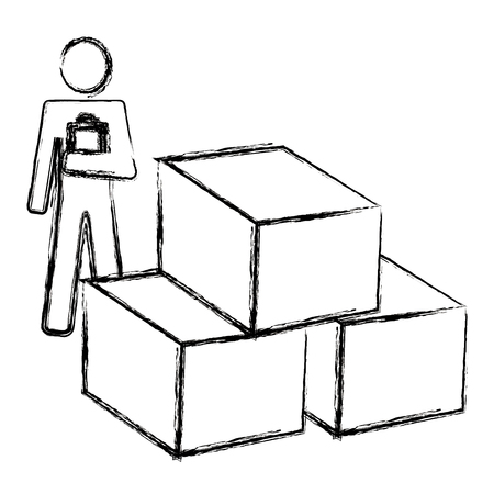 delivery worker with checklist and boxes vector illustration designのイラスト素材