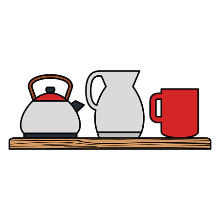 shelf wooden with kitchen utensils vector illustration designのイラスト素材