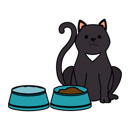 cute cat pet with dish food character vector illustration designのイラスト素材