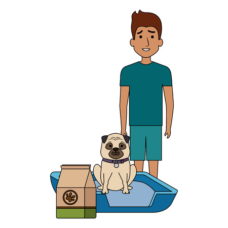 young man with dog and food vector illustration designのイラスト素材