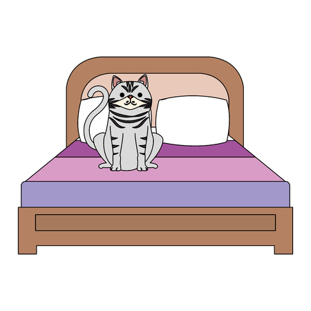 cute cat pet in the bedroom character vector illustration designのイラスト素材