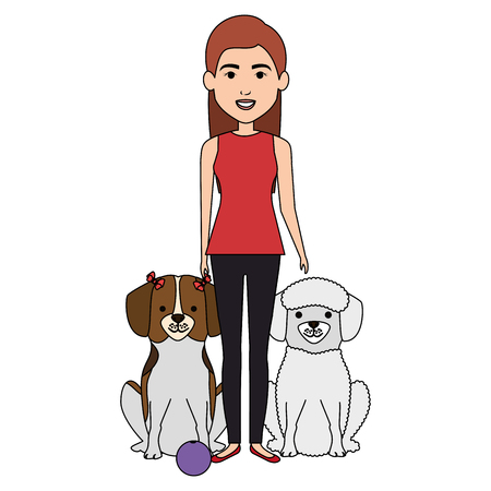 young woman with dogs characters vector illustration designのイラスト素材