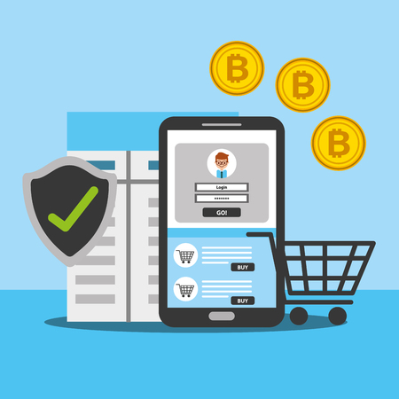 smartphone online shopping bitcoin security vector illustrationのイラスト素材