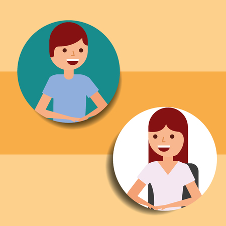 portrait young man and woman characters vector illustrationのイラスト素材
