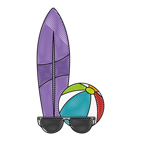 sunglasses summer with surfboard and balloon vector illustration designのイラスト素材