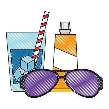 sunglasses summer with sun blocker and drink vector illustration designのイラスト素材