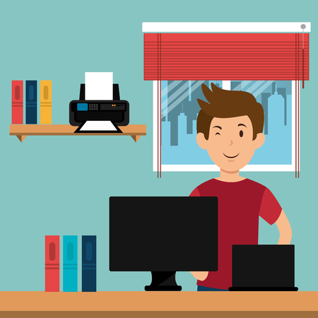 young man in the workplace office vector illustration designのイラスト素材