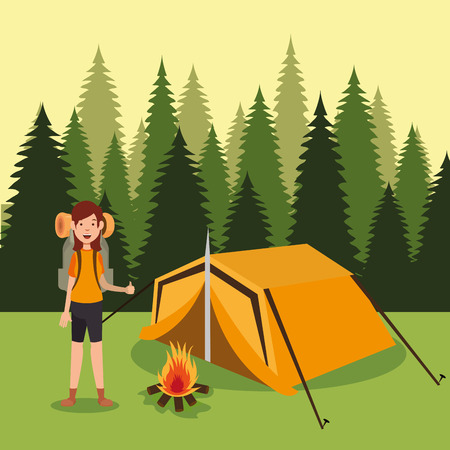 young scout in the camping zone scene vector illustration designのイラスト素材