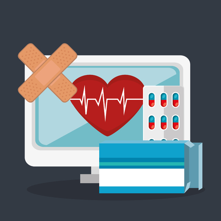 tele medicine online with desktop vector illustration designのイラスト素材