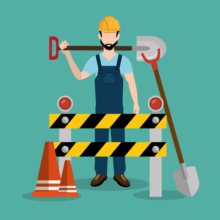 construction worker with under construction icons vector illustration designのイラスト素材