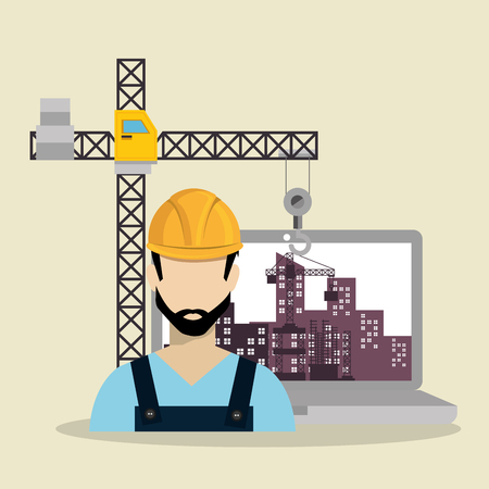 worker under construction with laptop vector illustration designのイラスト素材