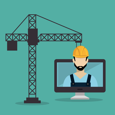 worker under construction with desktop vector illustration designのイラスト素材