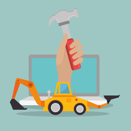 hand worker under construction with laptop vector illustration designのイラスト素材