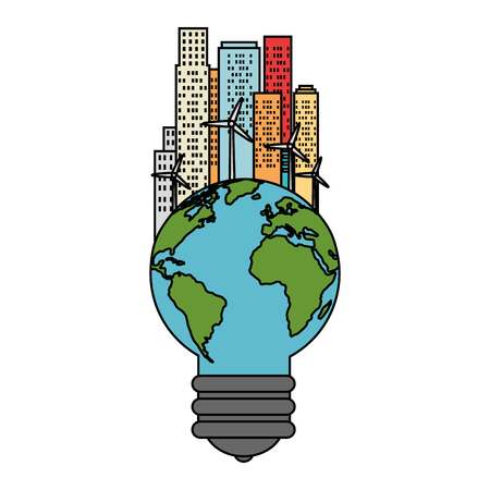 bulb world with buildings cityscape vector illustration designのイラスト素材