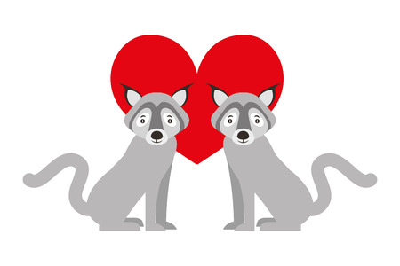 cute couple wolf animal in love heart vector illustrationのイラスト素材