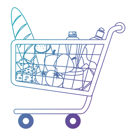 shopping cart with supermarket products vector illustration designのイラスト素材