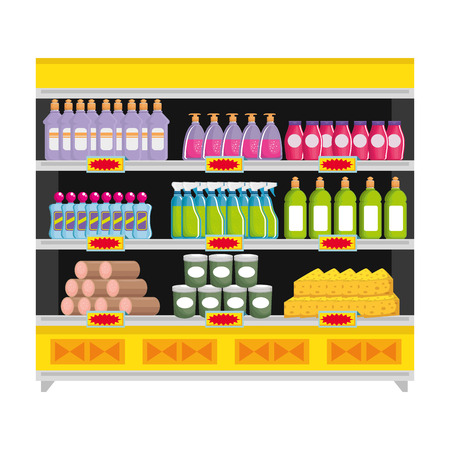 supermarket shelving with products vector illustration designのイラスト素材