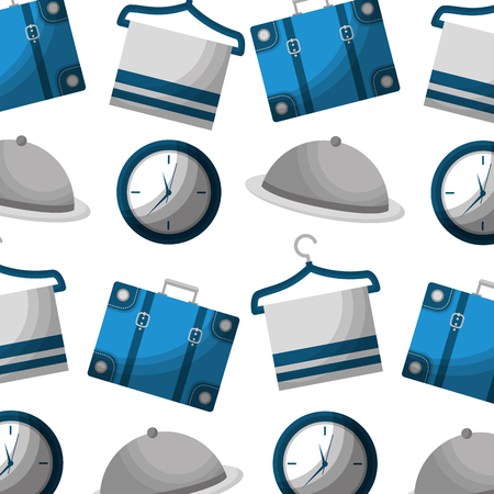 hotel suitcase clock tray and towel hook background vector illustrationのイラスト素材