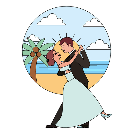 married couple dancing in beach isolated icon vector illustration designのイラスト素材