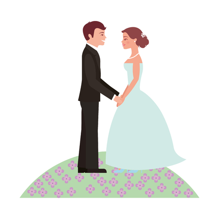 married couple in garden avatar character vector illustration designのイラスト素材