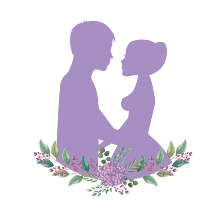 silhouette couple wedding flowers decoration vector illustrationのイラスト素材