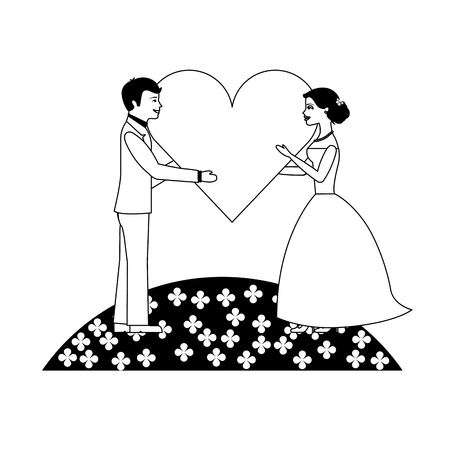 married couple in garden with heart isolated icon vector illustration designのイラスト素材