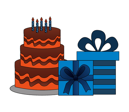sweet cake with candles and gifts boxes icon vector illustration designのイラスト素材