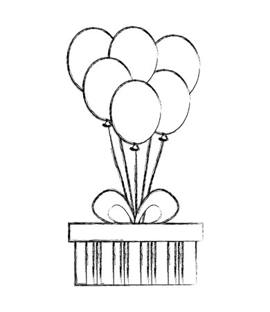 birthday gift box with balloons celebration vector illustration sketchのイラスト素材