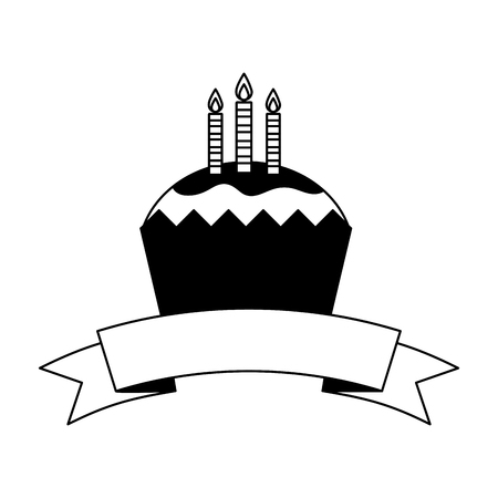 sweet cupcake with candles and ribbon isolated icon vector illustration designのイラスト素材