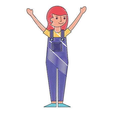 woman  character celebrating hands up vector illustration drawingのイラスト素材