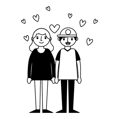 young couple together with hearts icon vector illustration designのイラスト素材