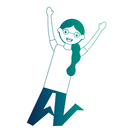 woman character celebrating hands up vector illustration neon designのイラスト素材