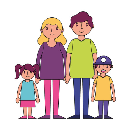 happy family parents with her son and daugther vector illustrationのイラスト素材