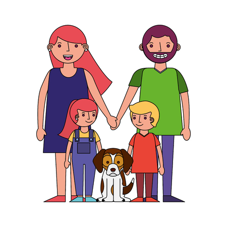 happy family mom dad son daughter and dog mascot vector illustrationのイラスト素材