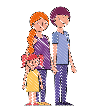 family parents with her little daughter vector illustration drawingのイラスト素材