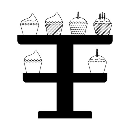 set sweet cupcakes with candles isolated icon vector illustration designのイラスト素材
