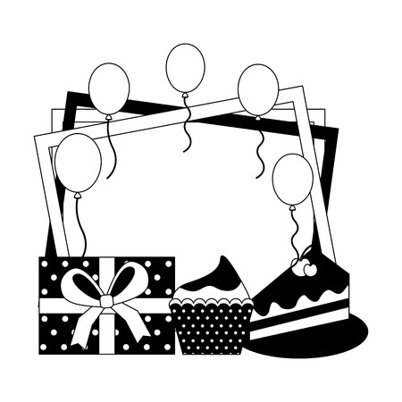 frame with sweet cakes and accessories of party vector illustration designのイラスト素材