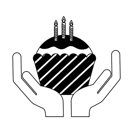 hands with sweet cupcake and candles isolated icon vector illustration designのイラスト素材
