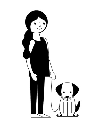 young woman with dog mascot avatar character vector illustration designのイラスト素材
