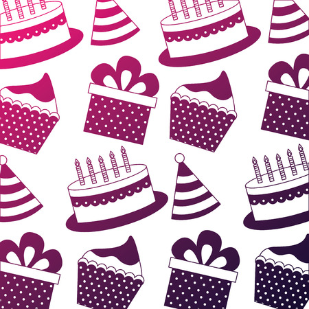 birthday cake cupcake party hat gift pattern vector illustration neonのイラスト素材