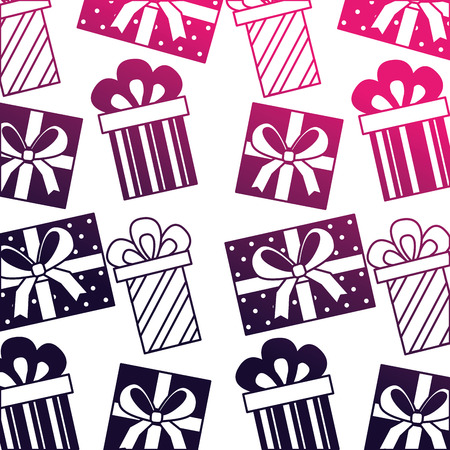 birthday gift boxes ribbon bow pattern vector illustration neonのイラスト素材