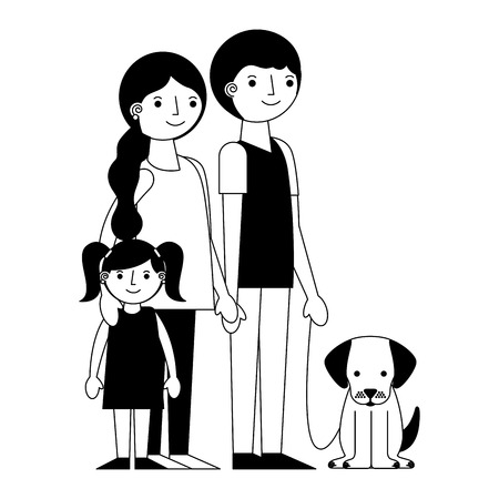 happy family with dog mascot avatars characters vector illustration designのイラスト素材