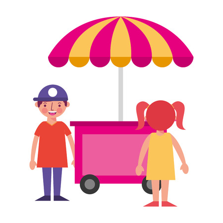 shop fast food cart with little kids icon vector illustration designのイラスト素材