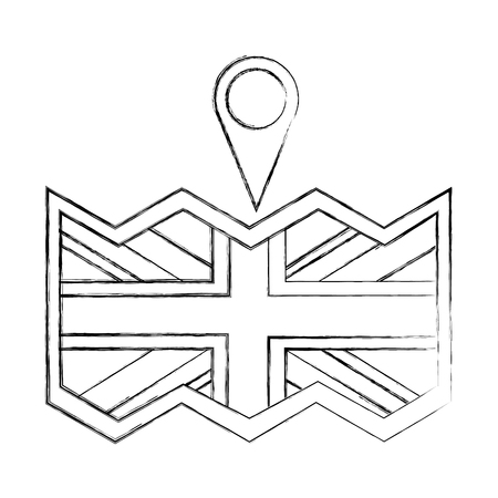 paper map with flag of great britain and pin location icon vector illustration designのイラスト素材
