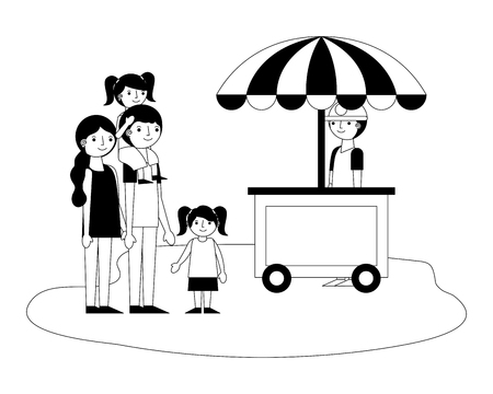 shop fast food cart with family icon vector illustration designのイラスト素材