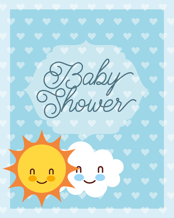 cute cloud and sun cartoon baby shower card vector illustrationのイラスト素材
