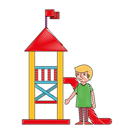 young boy in the palyground vector illustrationのイラスト素材