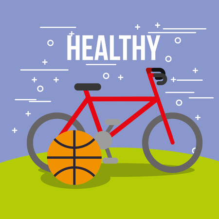 sport bike and basketball ball healthy vector illustrationのイラスト素材