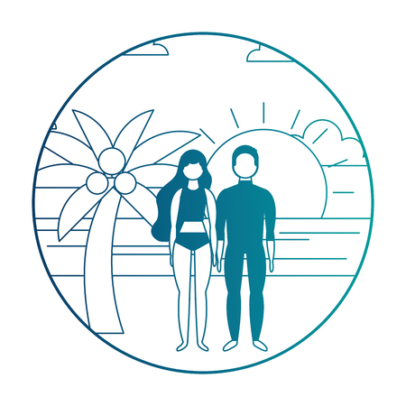 couple in swimsuit on the beach summer time vector illustrationのイラスト素材